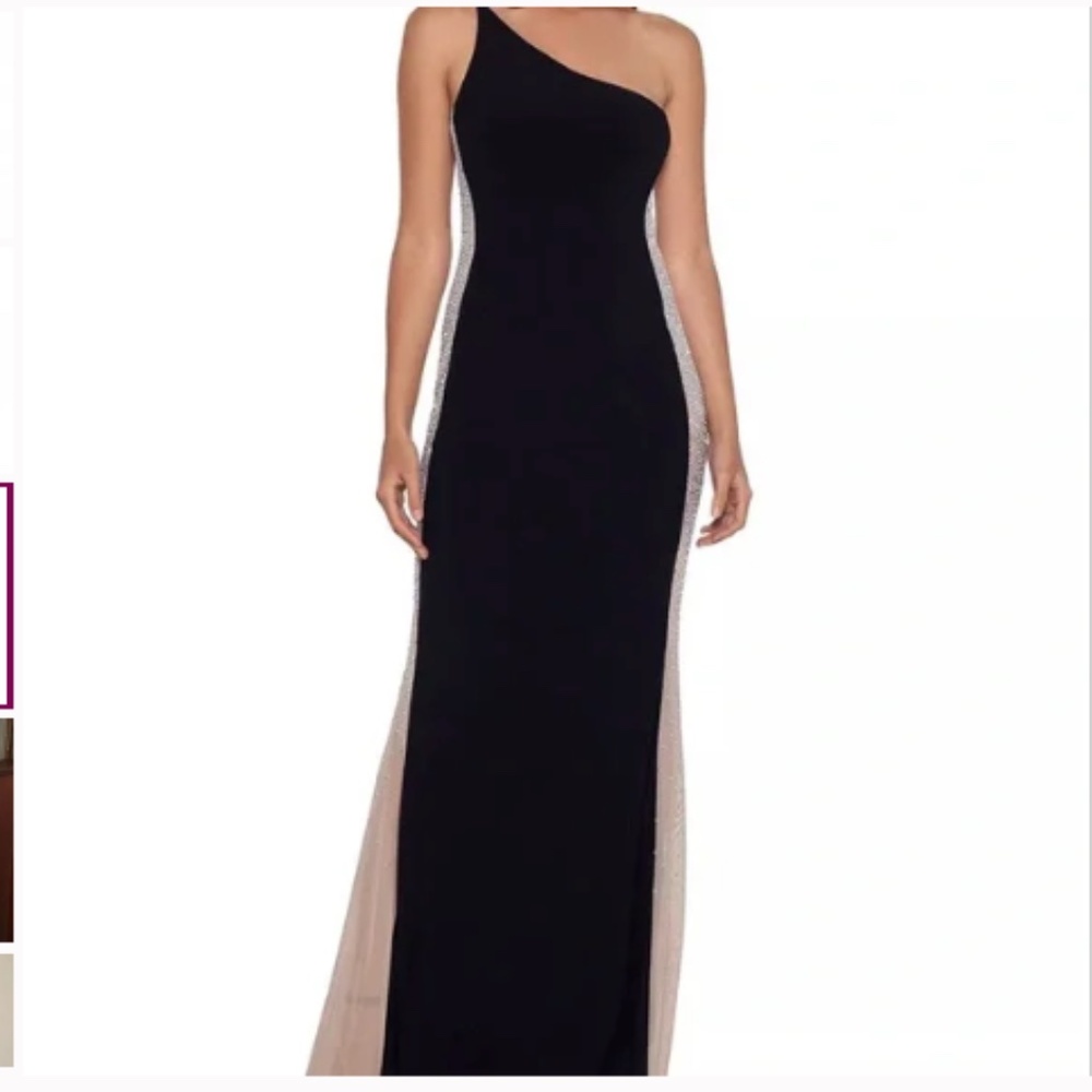 Xscape Formal Black Maxi Dress with Nude Sequins